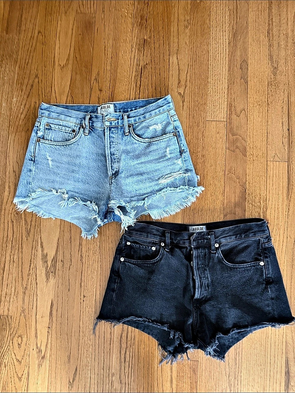 2 PAIRS- AGOLDE Parker Vintage Cut Off Short Jean Shorts Blue & Black Waist 26